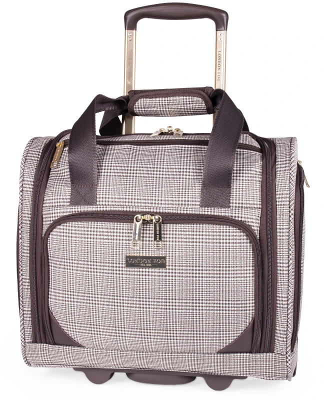 Image of London Fog Camberley 15" Underseat Wheeled Flight Bag Soft Shell Cabin Bag in Brown Size: Mini Cabin Brown Unisex Mini Cabin