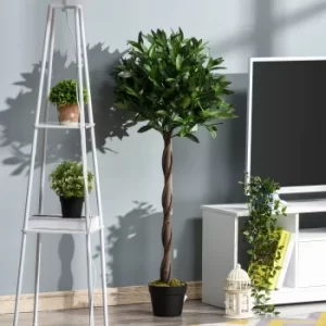Image of Outsunny Set of 2 Artificial Topiary Bay Laurel Ball Trees Decorative Plant with Nursery Pot for Indoor Outdoor Decor, 120cm