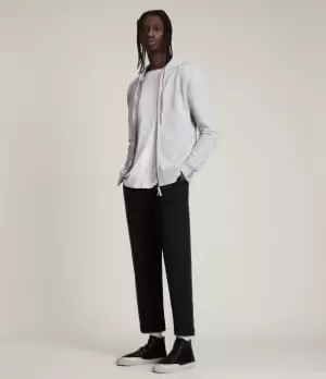 Image of AllSaints Mens Cotton Slim Fit Raven Hoodie, Grey, Size: XXL