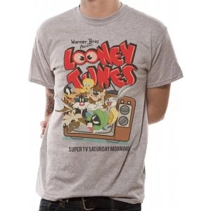 Image of Looney Tunes - Retro TV Mens Small T-Shirt - Grey