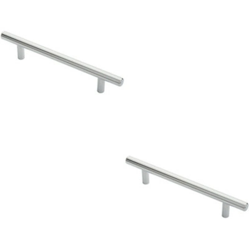 Image of Loops 2x Round T Bar Cabinet Pull Handle 188 x 12mm 128mm Fixing Centres Chrome Multi unisex