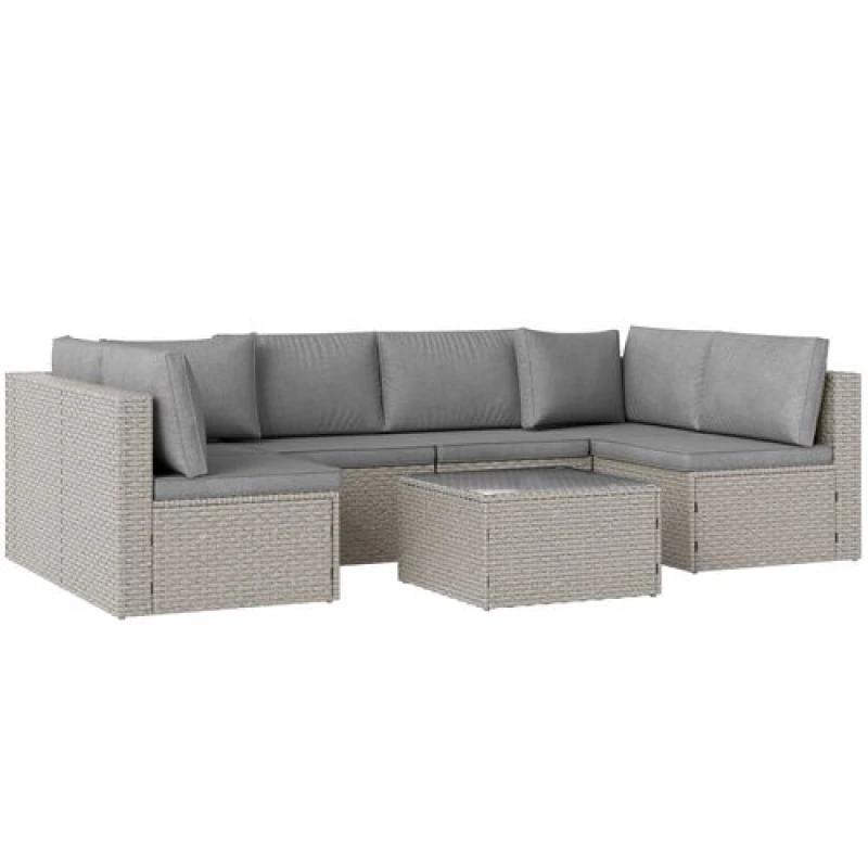 Image of Outsunny 7 Pieces Rattan Garden Furniture Set with Cushions, Grey 860-387V70GY