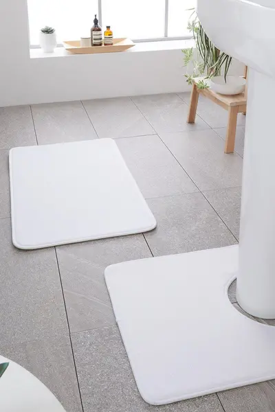 Image of Catherine Lansfield Anti- Bacterial Memory Foam' Bath and Pedestal Mat Set White