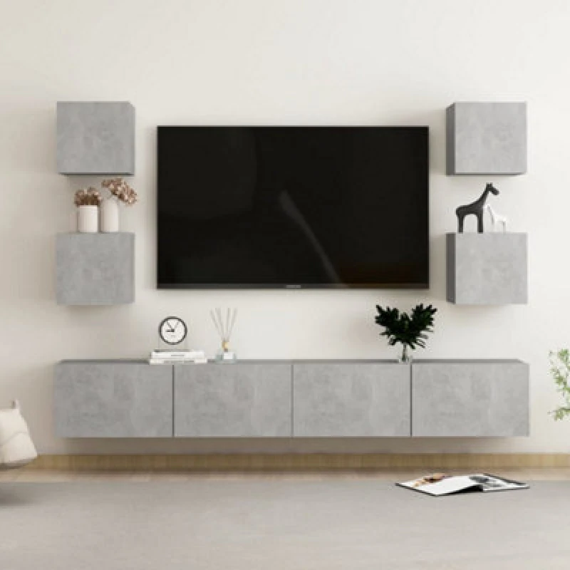 Image of Vidaxl 6 Piece TV Cabinet Set Concrete Grey Engineered Wood