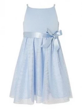 Image of Monsoon Baby Girls Foil Print Spot Dress - Pale Blue Size 0-3 Months