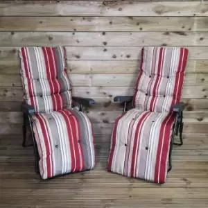 Image of Pack of Two Padded Outdoor Garden Patio Recliner / Sun Lounger with Red Stripes