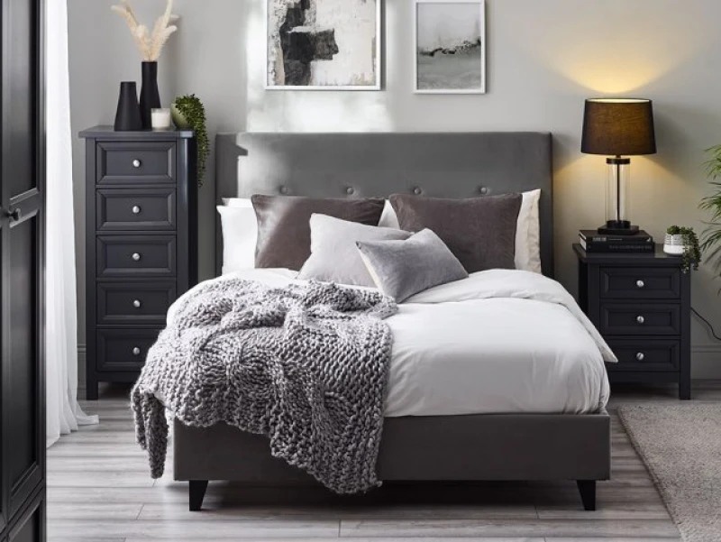 Image of Julian Bowen Shoreditch Grey Velvet Fabric Bed Frame - 4ft Small Double