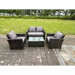 Image of Fimous 4 Seater Outdoor Dark Grey Rattan Lounge Complete Sofa Set