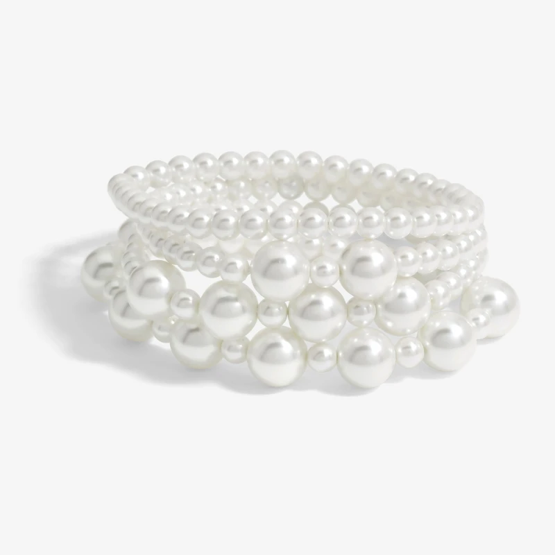 Image of Mood Silver Cream Pearl Multi Stretch Bracelet - Pack O Jewellery Sets One Size Silver 72790211000