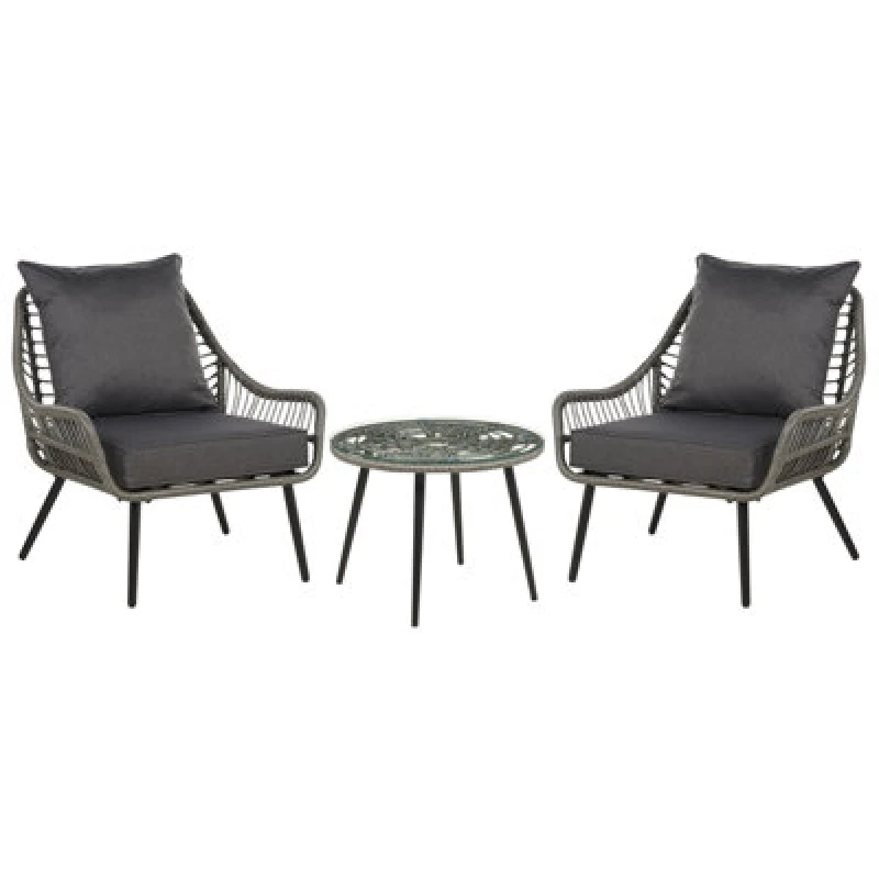 Image of Beliani Bistro Set With Cushions Laureto Pe Rattan Grey