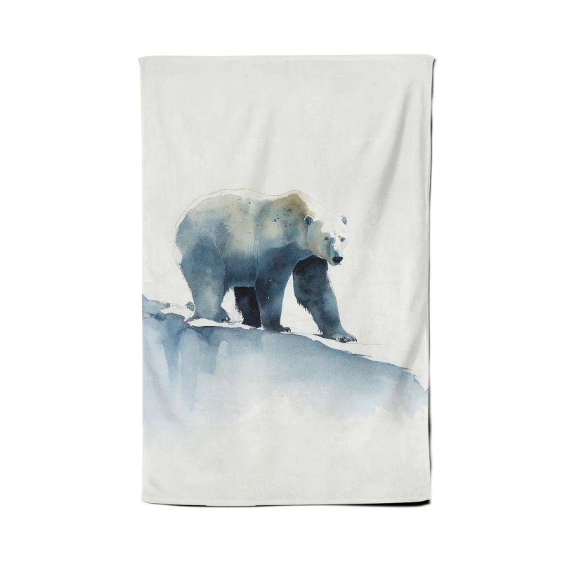 Image of Warren Reed - Designer Polar Bear Watercolour Tea Towel in Brown Brown Unisex