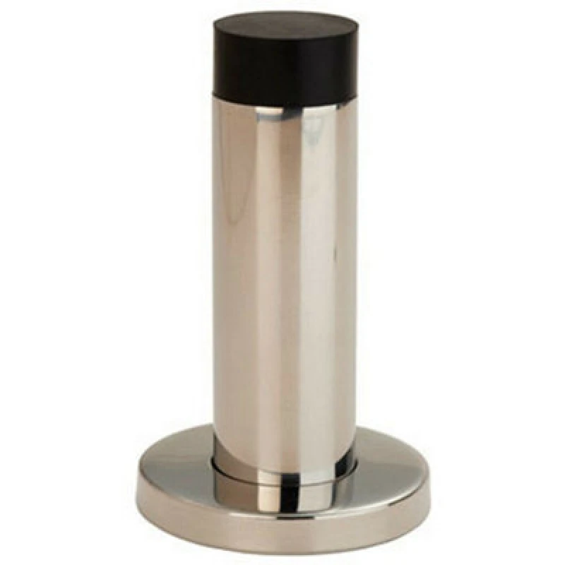 Image of Loops Wall Mounted Doorstop Cylinder on Rose Rubber Tip 76 x 22mm Bright Steel Metallics