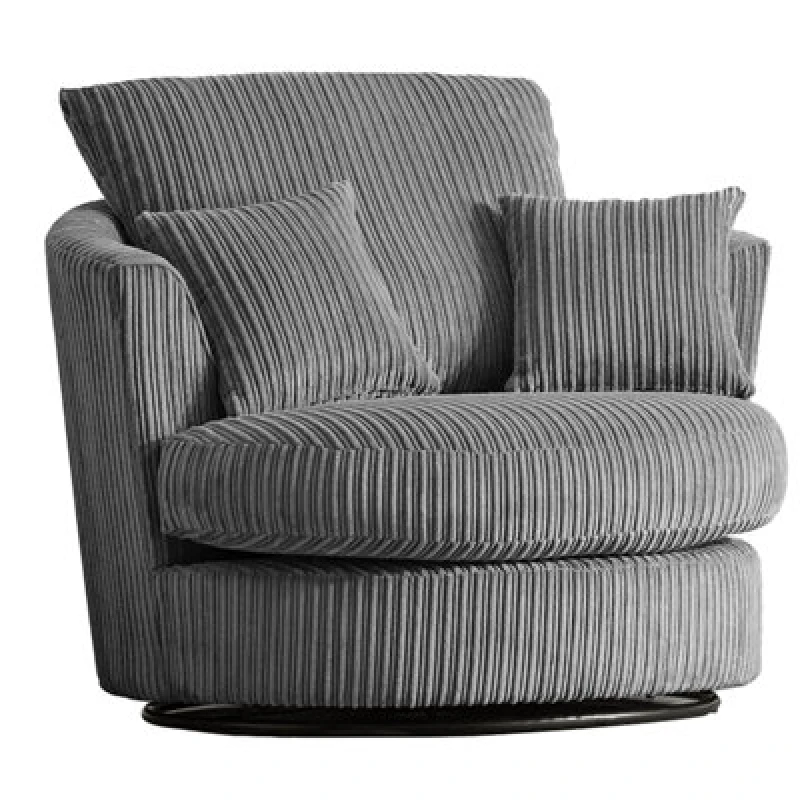 Image of Furnishings For Less UK Luxor Jumbo Cord Grey Fabric Single Seater 360 Degree Swivel Chair Sofa Accessory