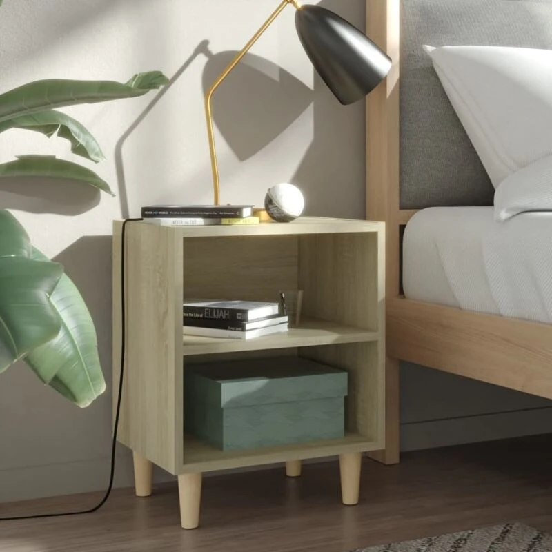 Image of VIDAXL Bed Cabinet with Solid Wood Legs Sonoma Oak 40x30x50cm Vidaxl 8720286355947