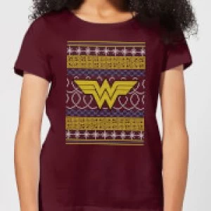Image of DC Wonder Woman Knit Womens Christmas T-Shirt - Burgundy - S