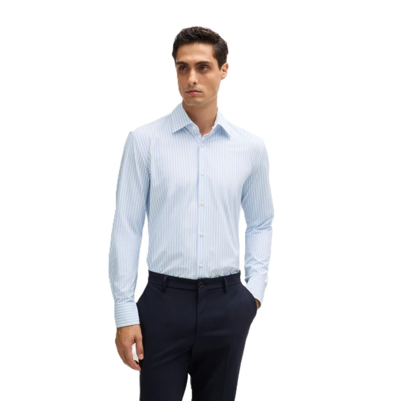 Image of Boss Mens P Hank Kent Long Sleeve Oxford Shirt Blue male 15.5 inch