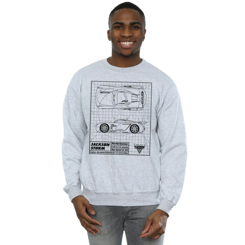 Image of Disney Men Cars Jackson Storm Blueprint Sweatshirt in Grey Size: Small Grey S Male 5057245932981
