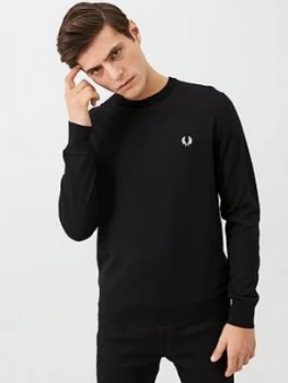 Image of Fred Perry Classic Merino Crew Neck Jumper - Black, Size 2XL, Men