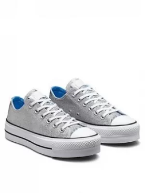 Image of Converse Chuck Taylor All Star Platform Glitter Ox, Silver, Size 5, Women