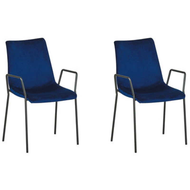 Image of Beliani Set Of 2 Dining Chairs Jefferson Velvet Dark Blue