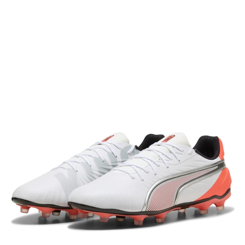Image of Puma Mens PUMA King Match 5 Firm Ground Football Boots White/Red male 7 (40.5)