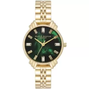 Image of Ladies Olivia Burton Art Deco Midi Dial Emerald Green & Gold Bracelet Watch