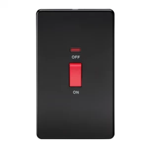 Image of KnightsBridge 45A 2G DP 230V Screwless Matt Black Electric Switch With Neon