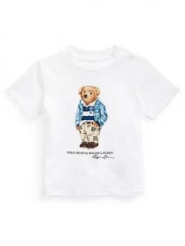 Image of Ralph Lauren Baby Boys Short Sleeve Bear T-Shirt, White, Size 18 Months