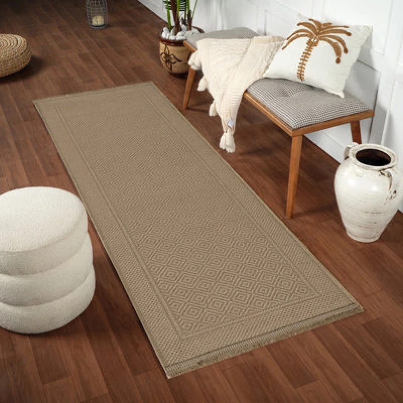 Image of Livabliss Cottage Tan/beige Machine Washable Jute Esha Runner Rug 79 X 220 Cm - Easy Care, Non Shedding, Ideal For Hallway Or Beside The Bed