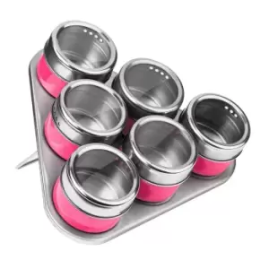 Image of Set of 6 Spice Jars with Rack in Hot Pink/Stainless Steel