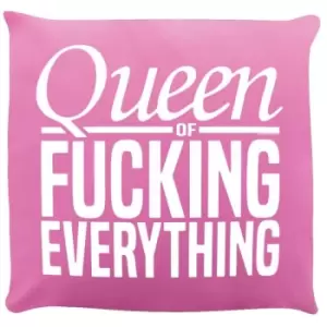 Image of Grindstore Queen Of Fucking Everything Filled Cushion (One Size) (Pink/White) - Pink/White