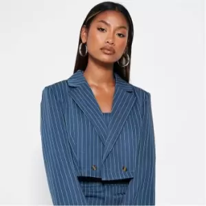 Image of I Saw It First Pinstripe Cropped Blazer - Blue