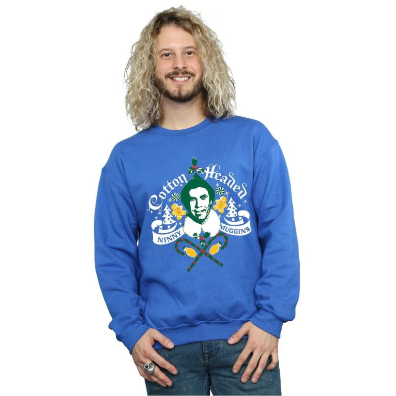 Image of Elf Elf Men Headed Ninny Muggins Sweatshirt in Blue Size: Small Blue S Male 5057736071885