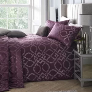 Image of Laurence Llewelyn-Bowen Tie the Knot Damson Duvet Cover and Pillowcase Set Purple