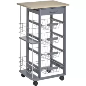 Image of Multi-Use Kitchen Island Trolley Baskets Side Racks Drawer WorktopGrey - Homcom