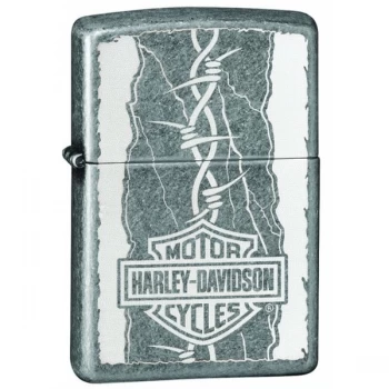 Image of Zippo Antique Silver Plate Harley Davidson Barbed Wire Windproof Lighter