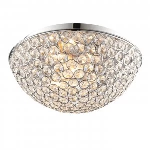 Image of 3 Light Bathroom Flush Ceiling Light Chrome, Clear Crystal Detail IP44, G9