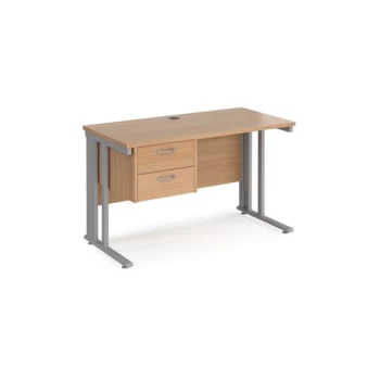 Image of Office Desk Rectangular Desk 1200mm With Pedestal Beech Top With Silver Frame 600mm Depth Maestro 25 MCM612P2SB