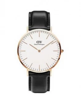Image of Daniel Wellington Sheffield White And Rose Gold Detail 40Mm Dial Black Leather Strap Watch