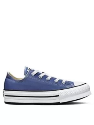 Image of Converse Chuck Taylor All Star Ox Childrens Girls Eva Lift Canvas Platform Trainers -Blue/White, Blue/White, Size 2