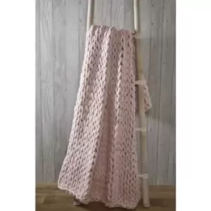 Image of Cable Knitted Blush Pink Throw 120 x 150cm - Blush