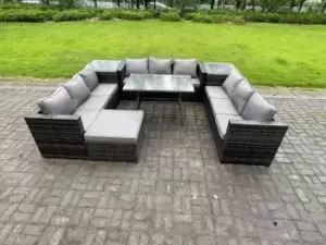 Image of Fimous 9 Seater Outdoor Dark Grey Rattan Lounge Complete Sofa Set with 2 Side Tables and Big Footstool