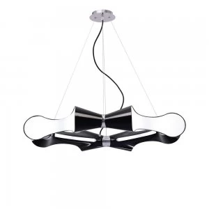 Image of Ceiling Pendant 8 Flat Round Light E27, Gloss Black, White Acrylic, Polished Chrome