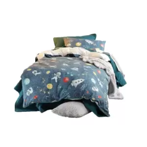 Image of Linen House Childrens/Kids Space Race Duvet Cover Set (Single) (Blue)