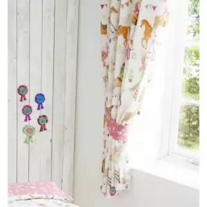 Image of Portfolio Home Kids Club Horse Show Pair Of Lined Curtains (66 X 72") With Matching Tie Backs Pink