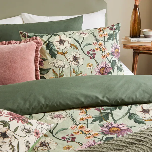 Image of Wallflower Botanical Duvet Cover Set Celadon Green, Celadon Green / King