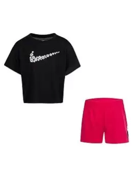Image of Nike Younger Girls Sport Daisy Mesh Short Set, Pink, Size 5-6 Years, Women