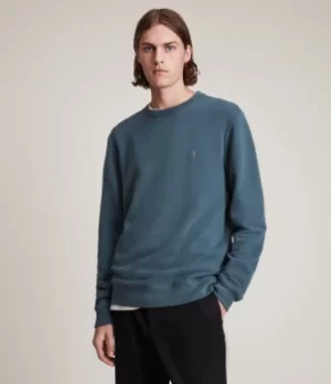 Image of AllSaints Mens Raven Crew Sweatshirt, Adventurer Blue, Size: S