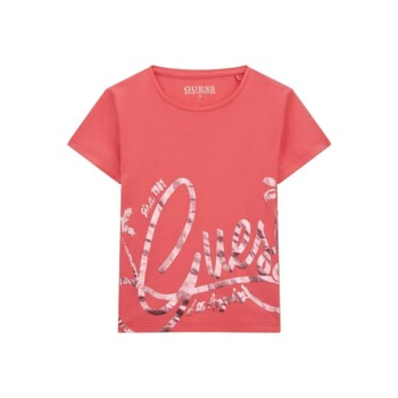 Image of Guess MIDI T SHIRT girls's Children's T shirt in Pink