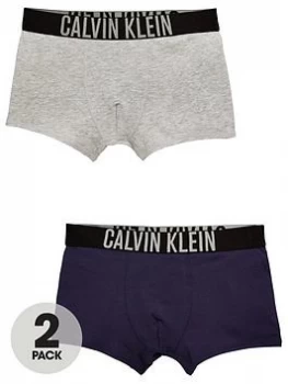 Image of Calvin Klein Boys 2 Pack Trunks - Grey/Blue, Grey/Blue, Size Age: 12-14 Years